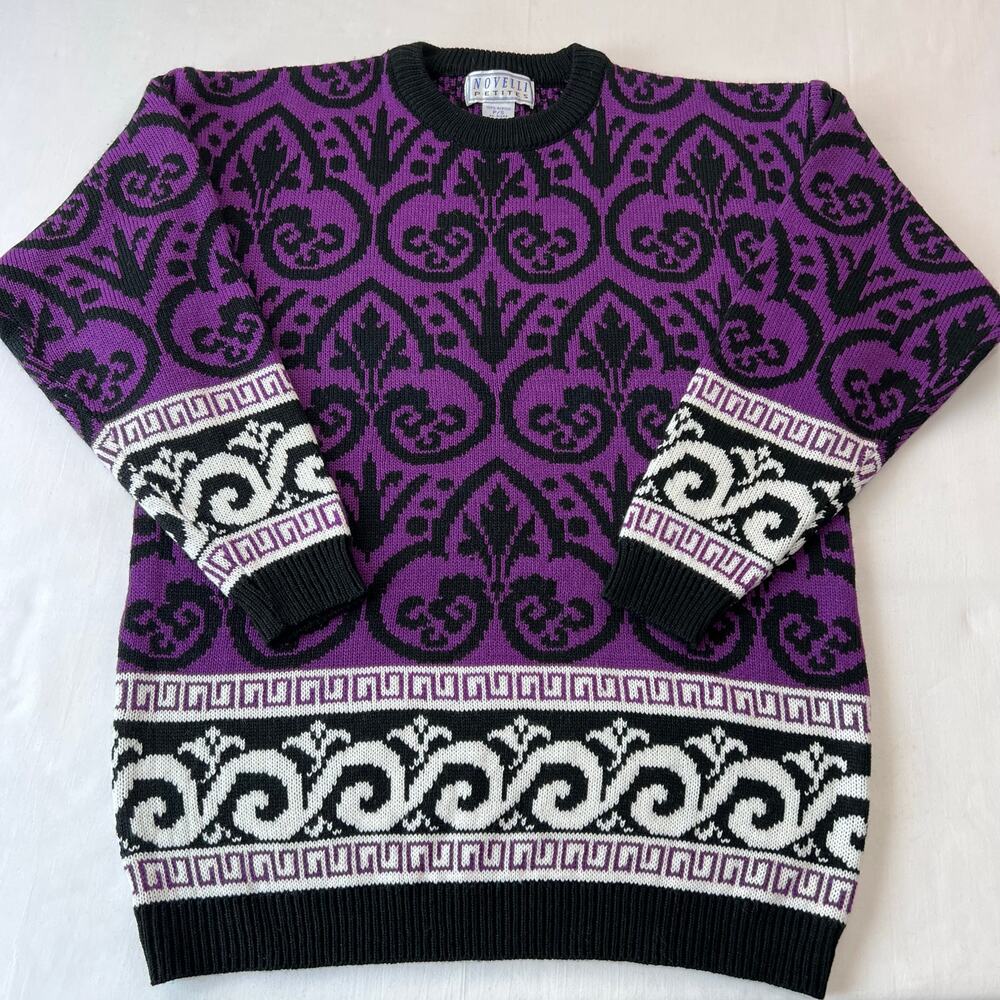 Novelli Petites size small Petite Black & Purple Acrylic Sweater Women's 1990's